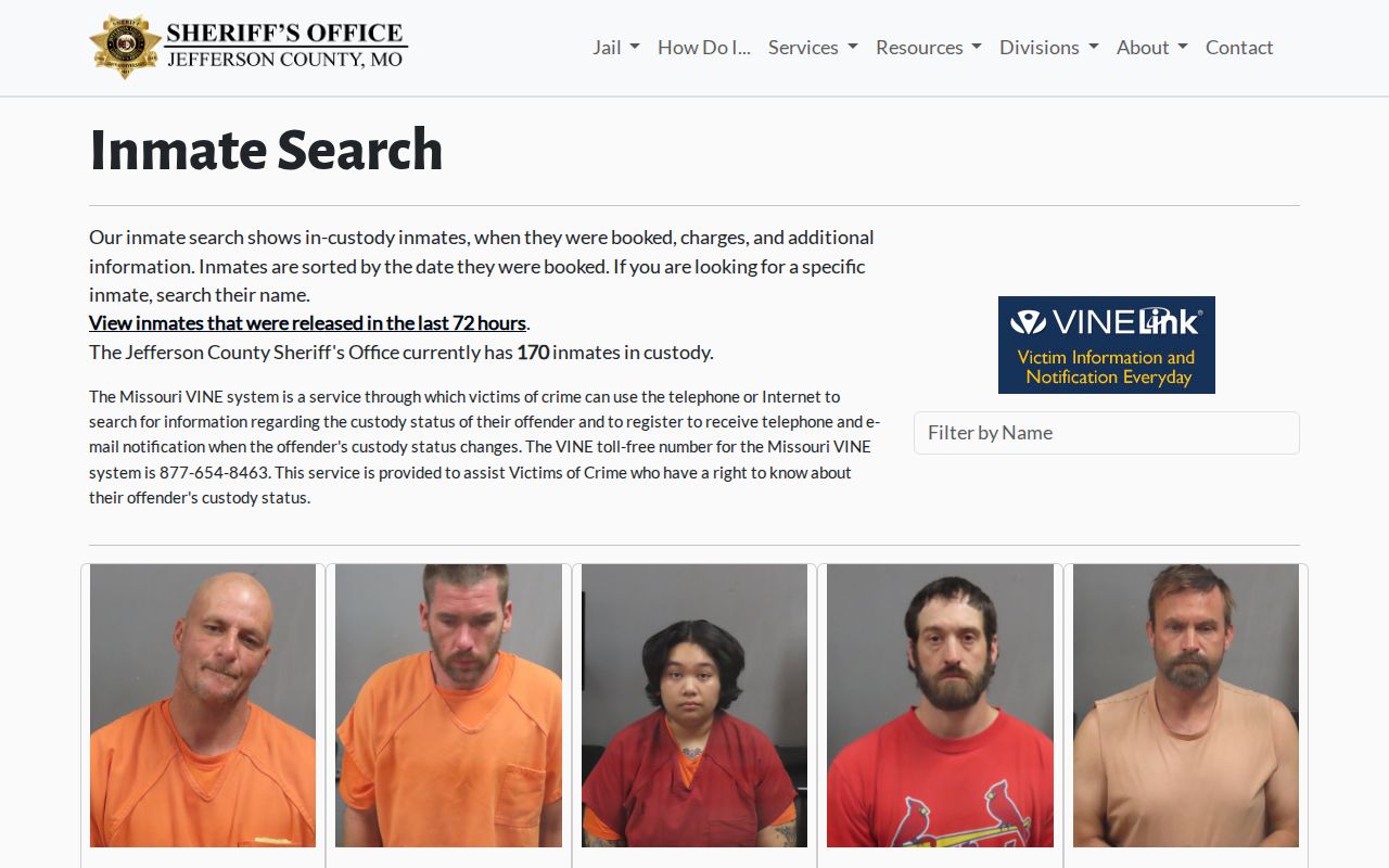 Jefferson County Jail in-custody roster and release notification limit