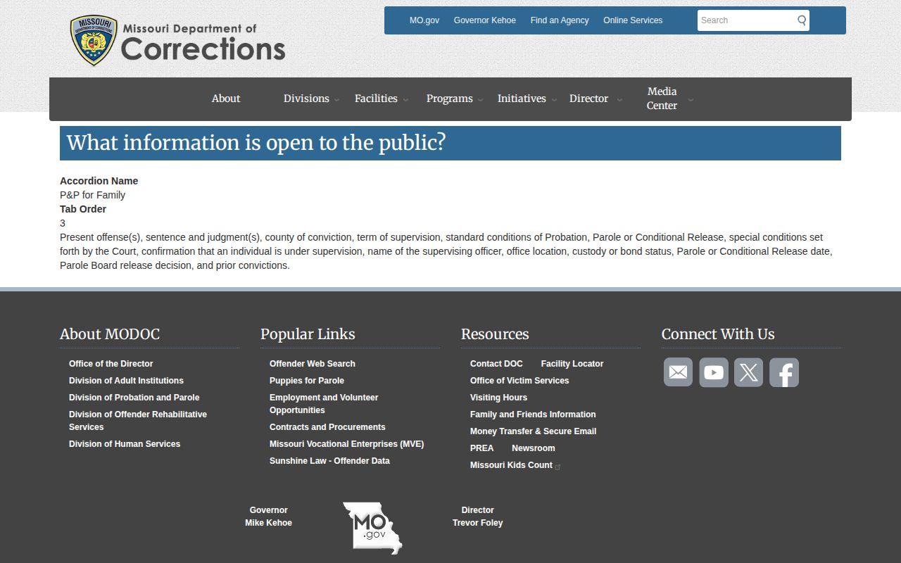 Jefferson County parole and probation information open through MODOC