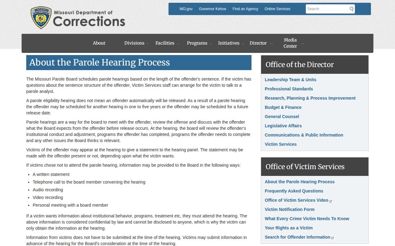 Jefferson County parole hearing process and release decision timing