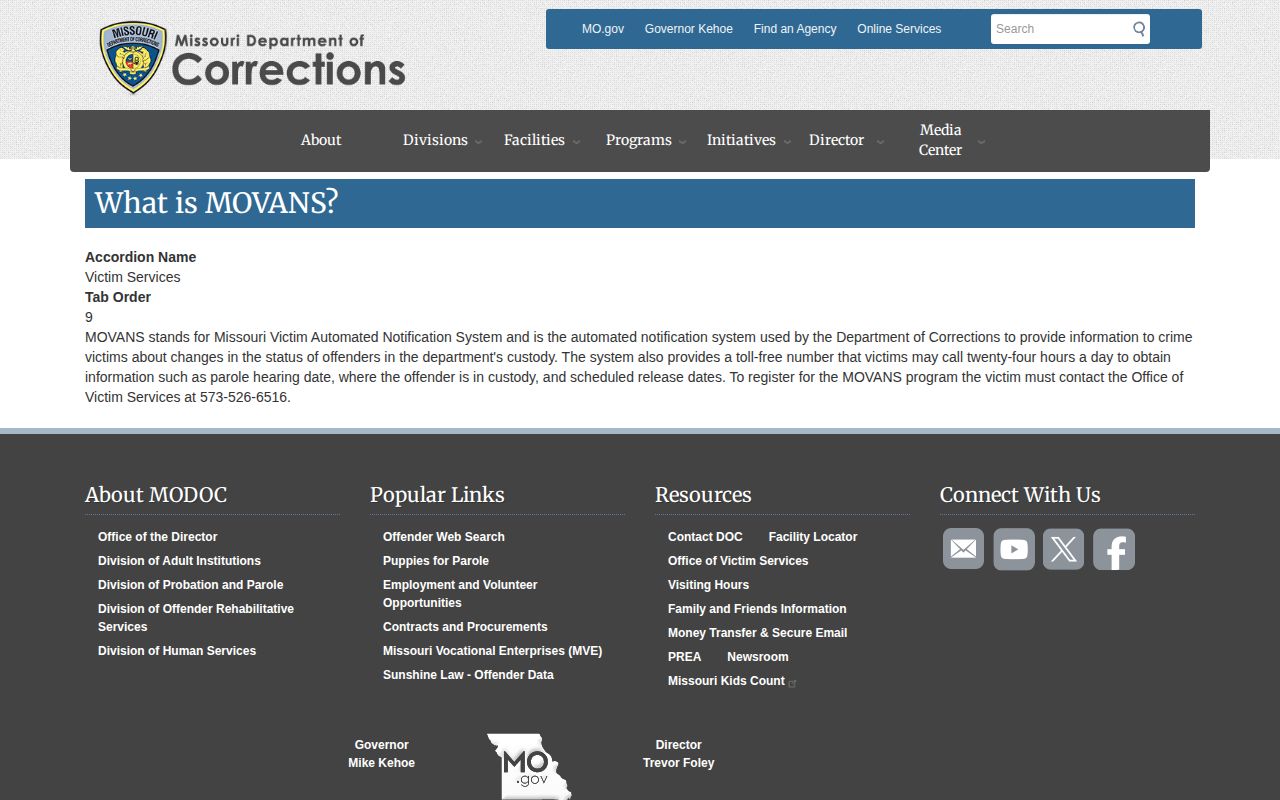 Jefferson County MODOC release notification information through MOVANS